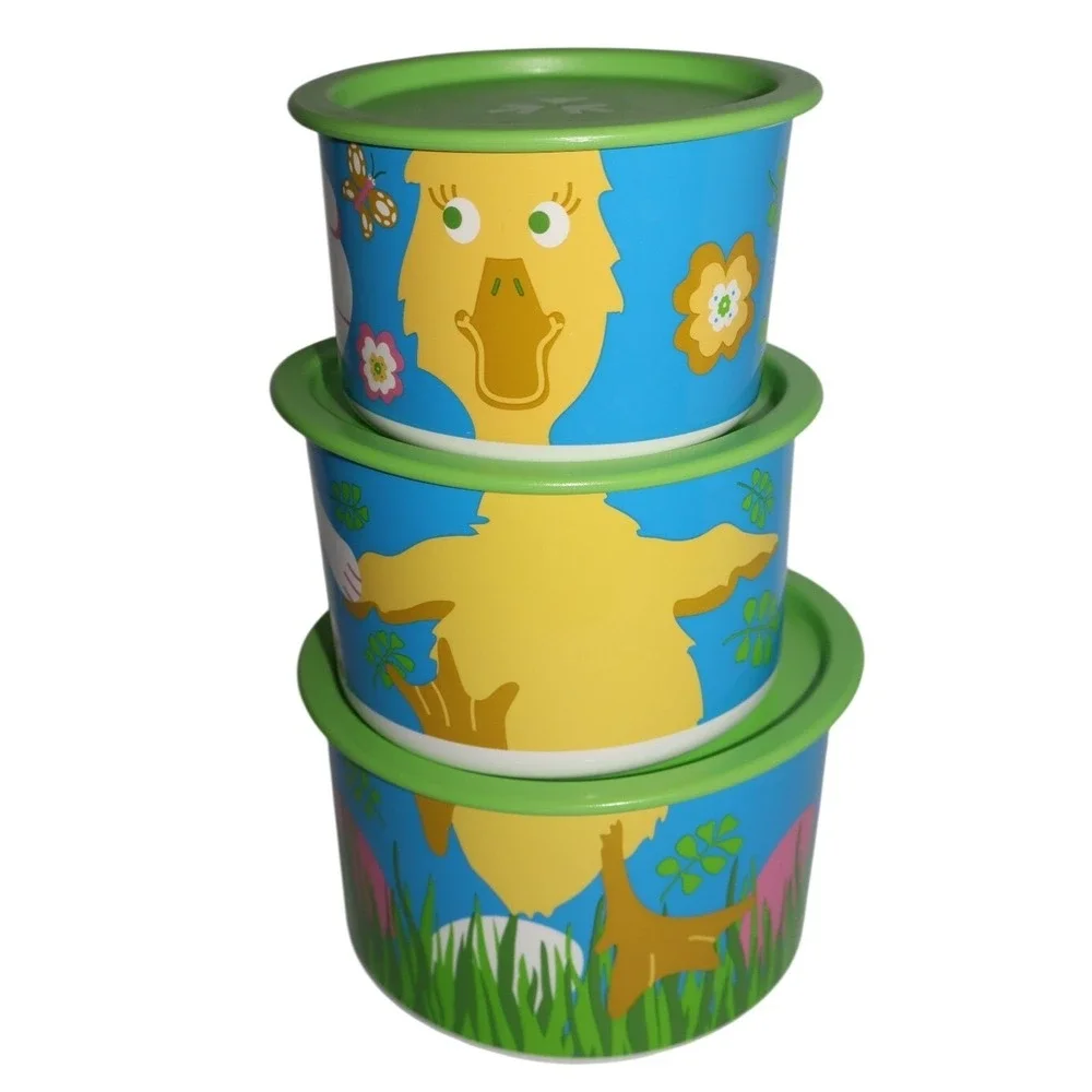 TUPPERWARE Easter Spring Bunny Chick Stacking Storage Canister Set of 3 w/ Lids